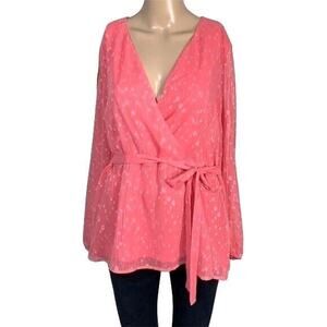 Charter Club Womens Peplum Blouse Top Faux Wrap Surplice Long Sleeves Pink Med